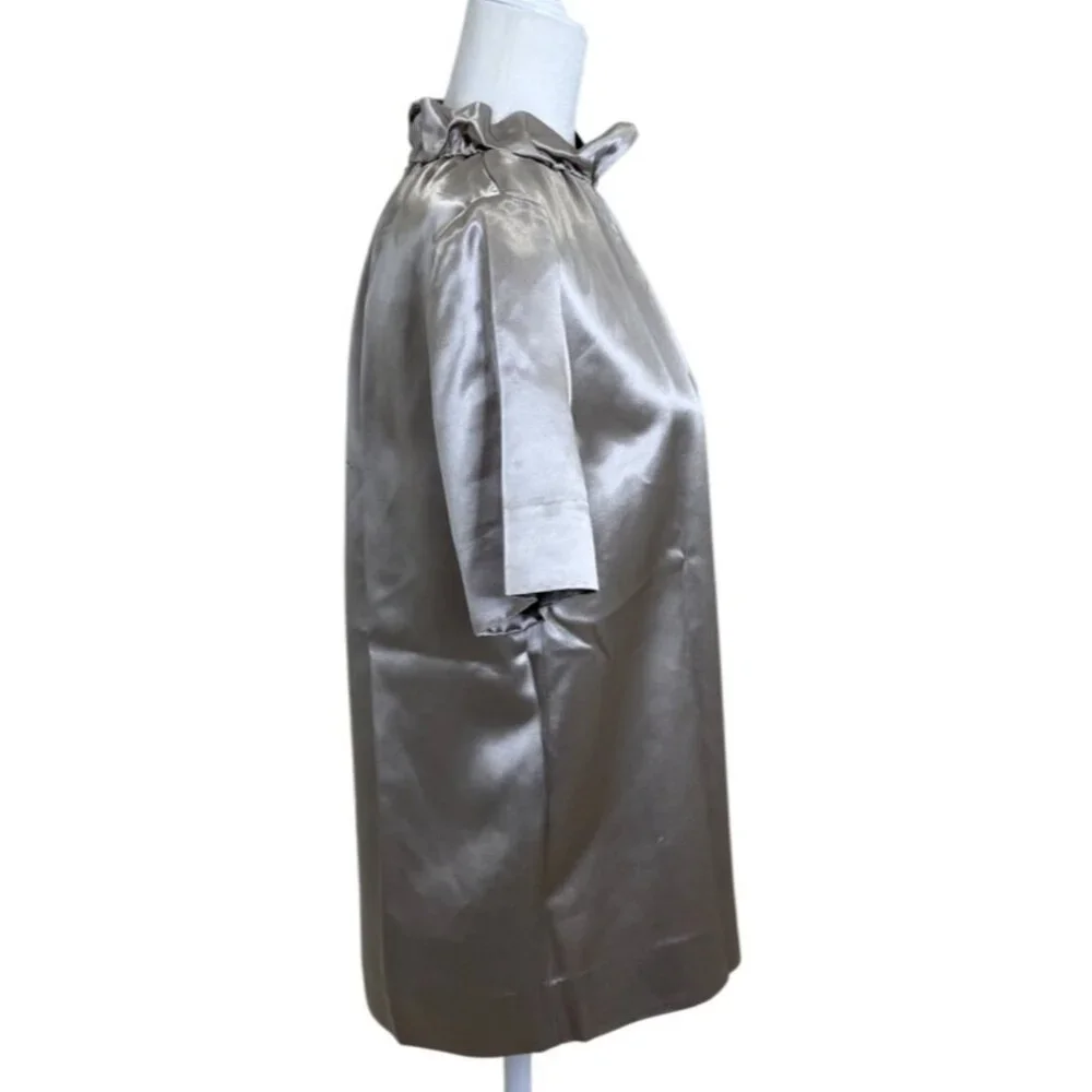 COS Short-Sleeve Satin Top Ruffle-Neck Metallic Beige Gold High-Neck EUR 36 / US - Picture 2 of 4